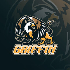 Griffin mascot logo design vector with modern illustration concept style for badge, emblem and t shirt printing. Griffin illustration for sport team.