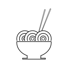 Plate of noodles with chopsticks vector icon on a white background