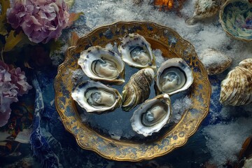 Iced oysters on a table