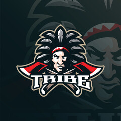 Tribe mascot logo design vector with modern illustration concept style for badge, emblem and t shirt printing. Tribe head illustration for sport and esport team.