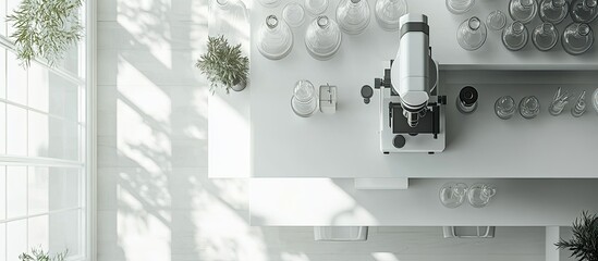 Modern Lab: Sterile White Workspace with Microscope