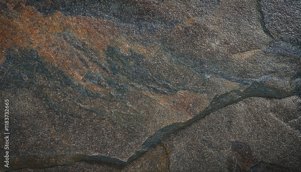 Poster close-up of textured dark slate stone surface with natural rough patterns and earthy tones for use in background design or texture projects