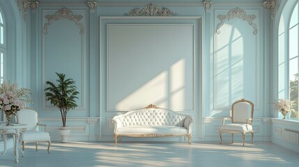 Elegant Blue Room Interior Design with Classic Furniture
