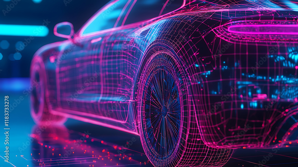 Poster closeup on a generic and unbranded wireframe car