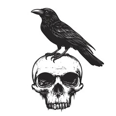 Fototapeta premium Raven on Skull Graphic