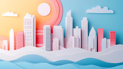 Obraz premium Creative urban city landscape made from paper cut out