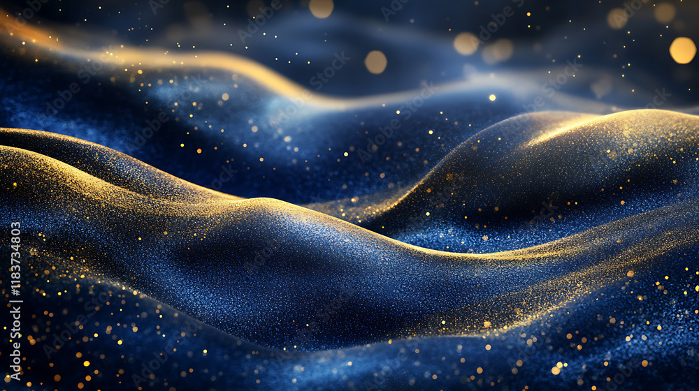 Aufkleber dark blue gold waves decoration fabric, a normal simple grainy noise grungy empty space or spray tex