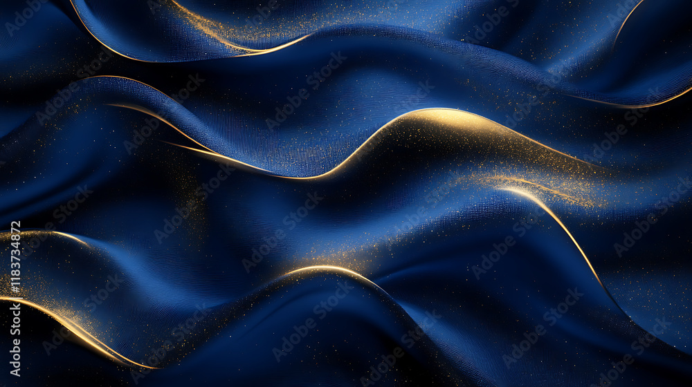 Poster dark blue gold waves decoration fabric, a normal simple grainy noise grungy empty space or spray tex