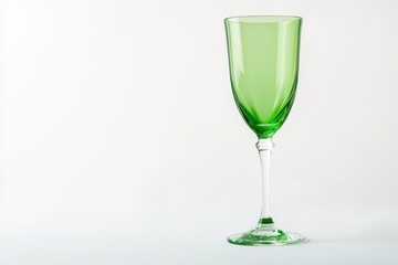 Obraz premium Isolated green matte champagne glass on white background Blank area for text Cocktail menu backdrop