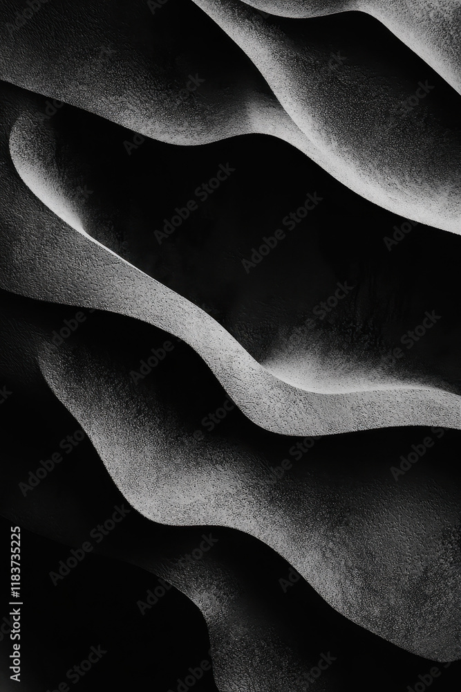 Poster abstract black and white wave pattern with textured shadows and highlights