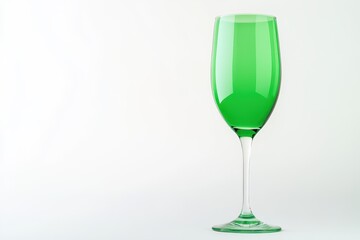 Isolated green matte champagne glass on white space for text suitable for cocktail menu background