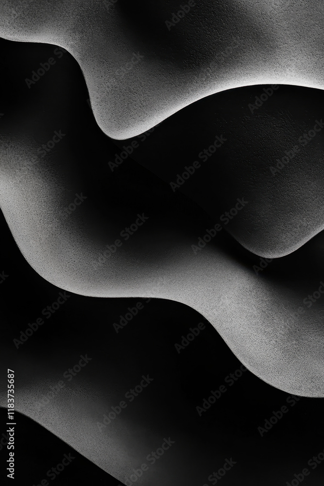Poster monochrome abstract wave pattern with smooth flowing curves in shades of black and gray