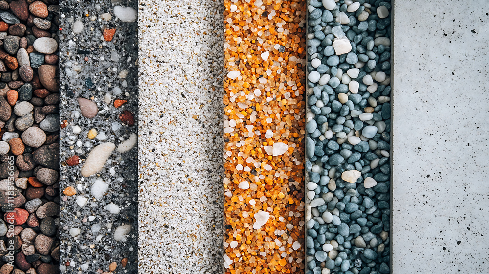 Aufkleber Exposed aggregate concrete with different colored pebbles in close-up
