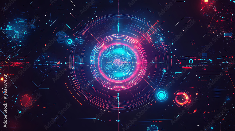 Poster futuristic technology for global data analysis complexity graphs and analytical diagrams in technolo