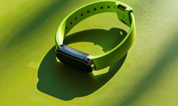 Fitness tracker on green background with distinct shadow