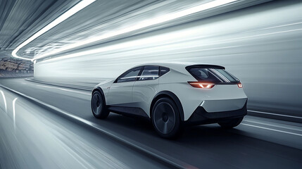 Generic and unbranded modern car running in a tunnel, illustration