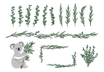 ユーカリの葉っぱとコアラのボタニカルイラストセット © kayo