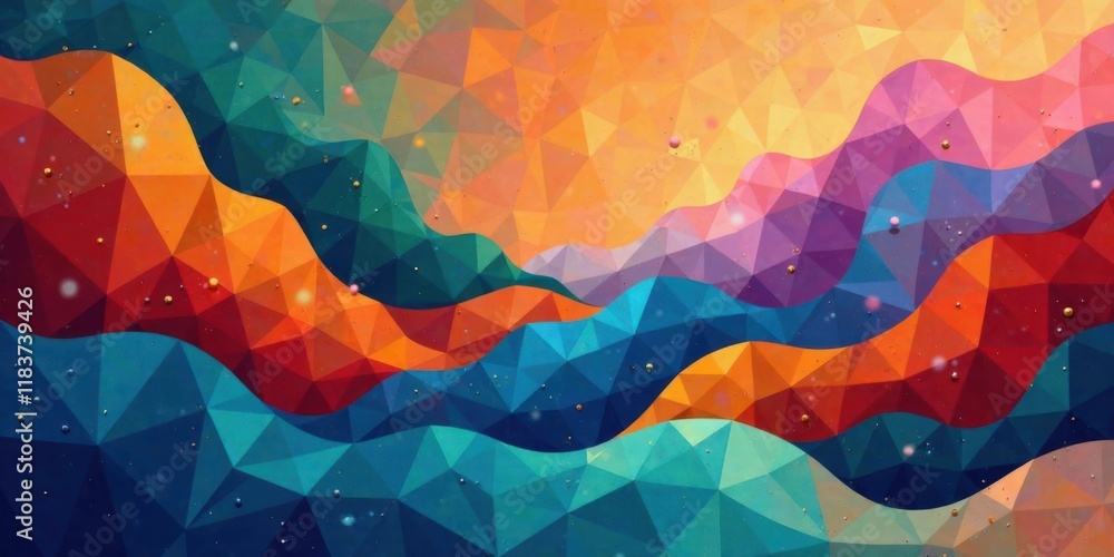 Aufkleber abstract colorful low poly wavy landscape with glittering particles