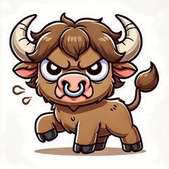 Obraz premium Cute Angry Buffalo Cartoon Vector Icon Illustration