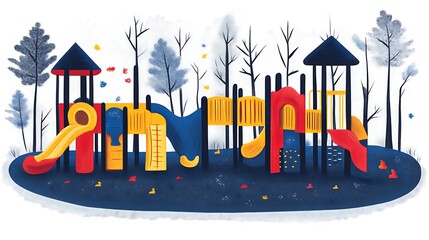 Obraz premium Colorful Playground in Autumn: A Whimsical Illustration