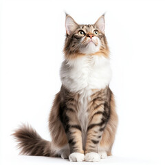 Fototapeta premium Maine Coon cat with fluffy fur and bright eyes looking up