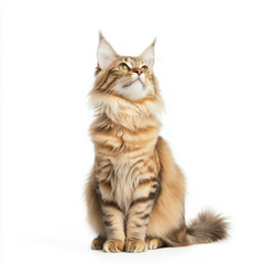 Obraz premium Majestic Maine Coon cat with fluffy fur, sitting gracefully and looking up