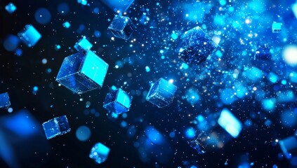 Abstract background with blue cubes glowing in perspective