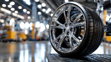 Gleaming Chrome Alloy Wheel: Automotive Manufacturing Precision