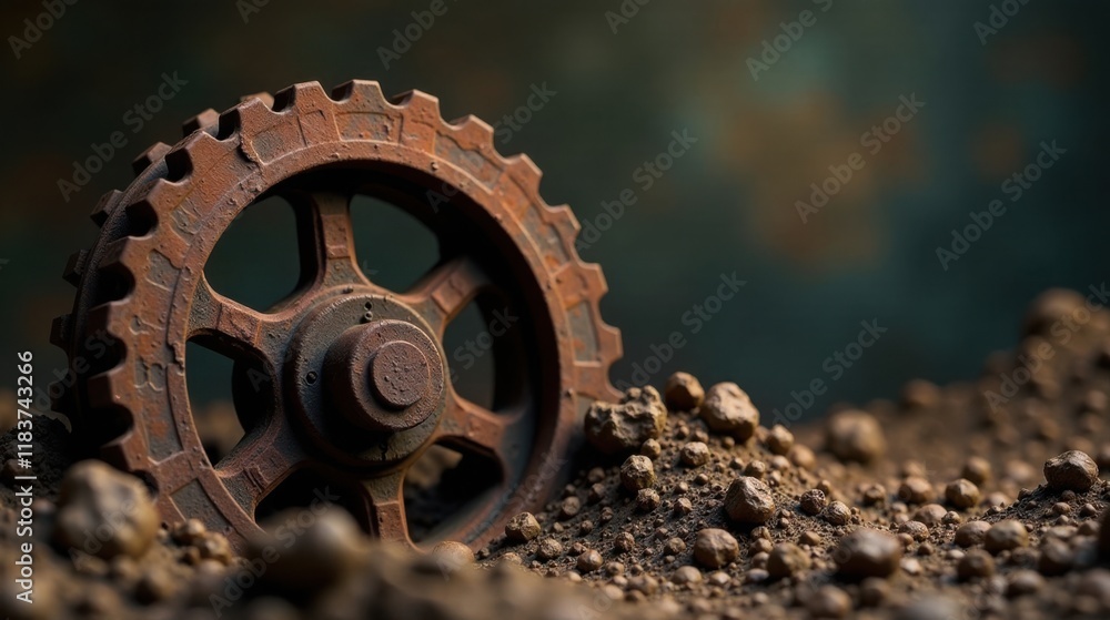 Aufkleber Rusty Gear Wheel Embedded in Soil A Study in Texture and Decay