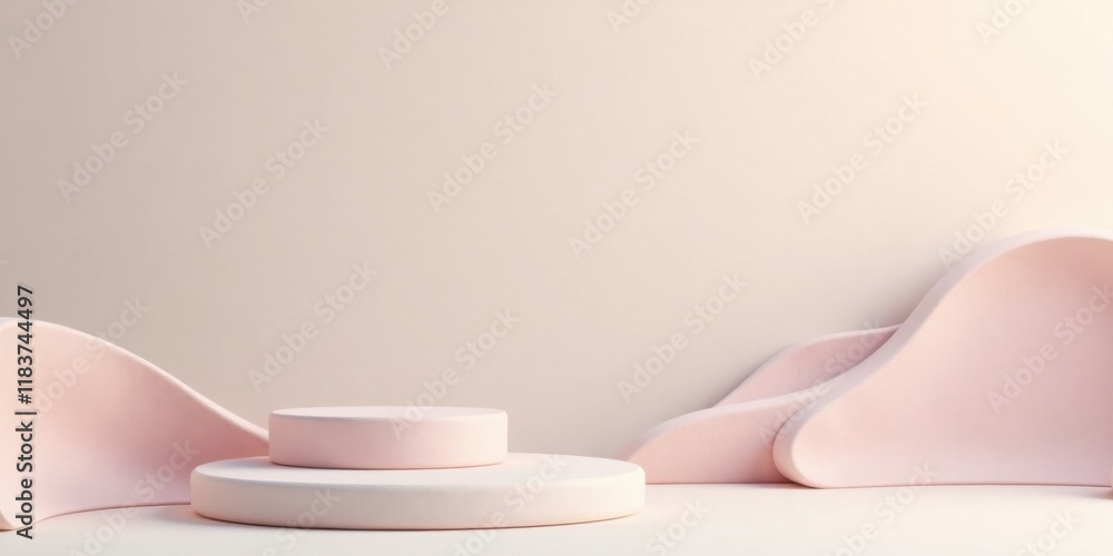 Poster pastel pink abstract product display scene with soft curves