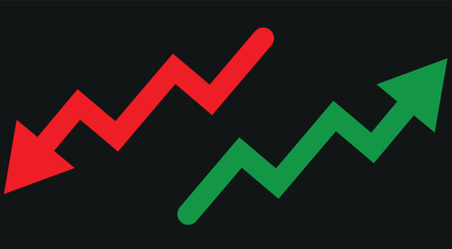  Percent arrow icon. Growth, increase, decrease arrow filled icons. Up arrows, down arrows. Vector