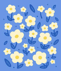 Illustration of white flower pattern on blue background