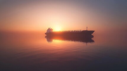 Serene Sunset: A Cargo Ship at Dawn