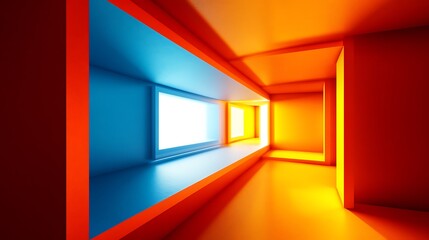 Abstract Corridor Featuring Vibrant Blue And Orange Hues