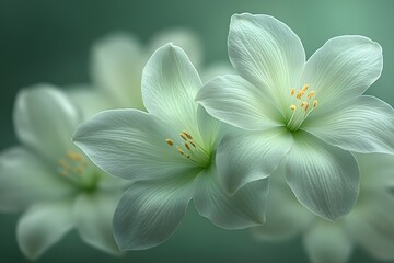 Fototapeta premium Elegant White Flowers on Soft Green Background for Floral Art and Design