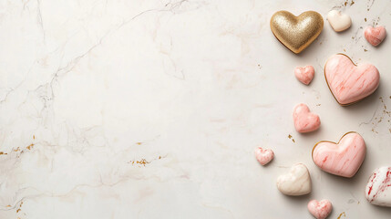 Fototapeta premium Happy Valentineâs Day inscription on a marble and gold background.