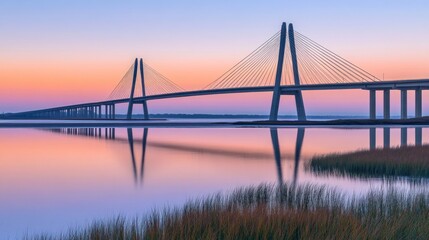 Obraz premium Serene Sunset over the Bridge