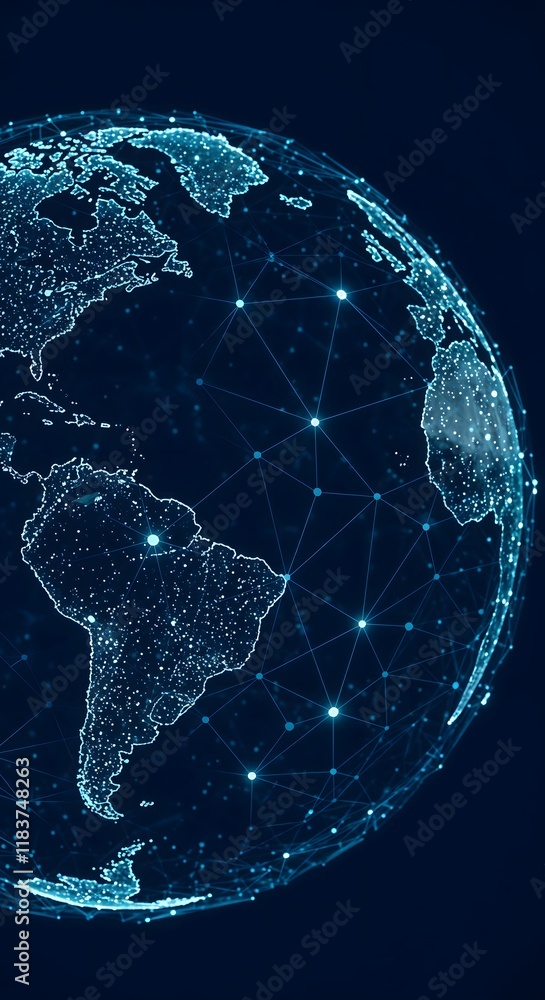 Poster digital globe with glowing lines and points representing global connectivity and networking. ideal f