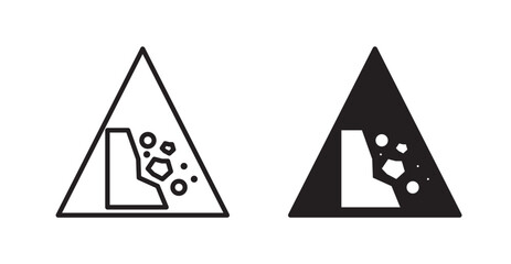 Falling rocks or debris warning road signs set vector graphics designs