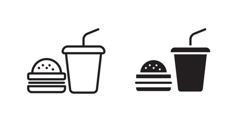 Hamburger and soft drink cup icon set vector graphics designs