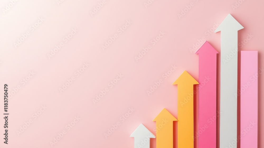 Poster a visually appealing graphic showing ascending arrows in various colors against a soft pink backgrou
