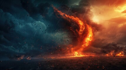 Dramatic scenes of natural disasters like hurricanes and fires