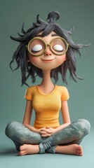 Cartoon girl meditating in lotus position