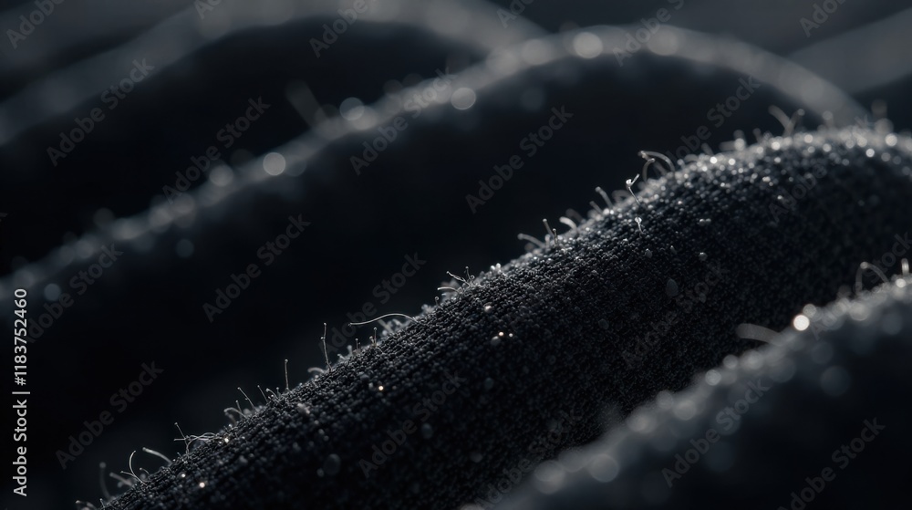 Poster Close-up of Dark Fabric Texture with Subtle Light Reflections and Frayed Edges