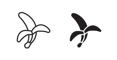 Peeled banana icon set vector graphics designs