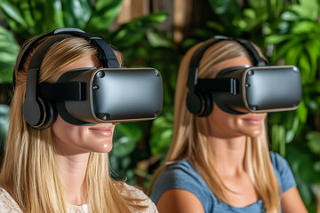 Two Blonde Women Using Virtual Reality Headsets