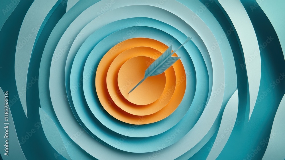 Poster a vibrant, abstract design featuring layered circles in shades of blue and orange, centered around a