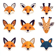 Obraz premium Colorful animal faces illustration digital art whimsical style fun environment close-up view creative concept
