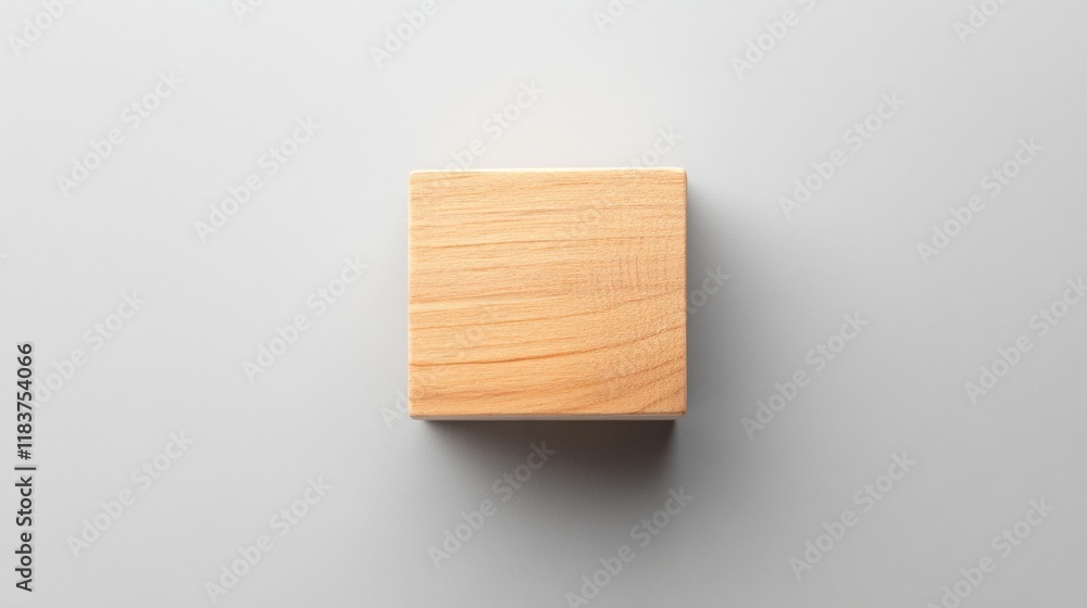 Poster a simple wooden block sits on a light surface, showcasing its natural grain and texture in a minimal