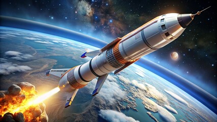 A modular rocket transforming mid-flight into a space station
